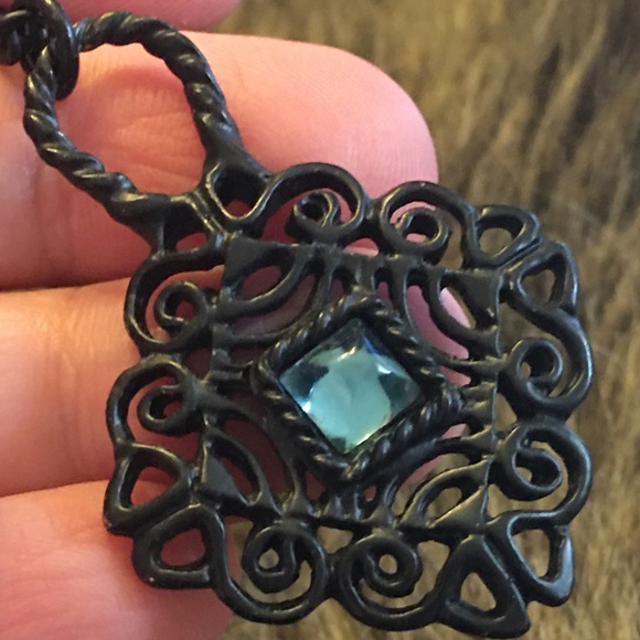 Matte black stone accent amulet on chain - Picture 6 of 9